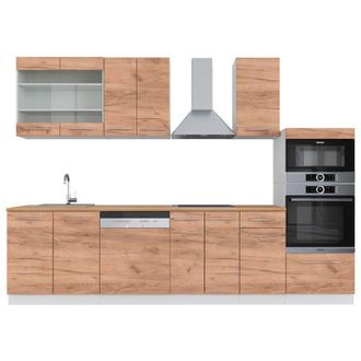 Vicco Mueble De Cocina Fame-line, Oro Potencia Roble/blanco, 300 Cm Con Armario Alto, Et Roble