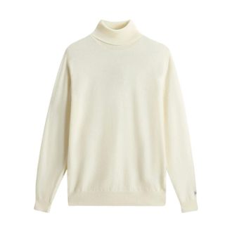 Woolrich Turtlenecks, male, Beige, Size: M Pure Wool Crewneck Sweater