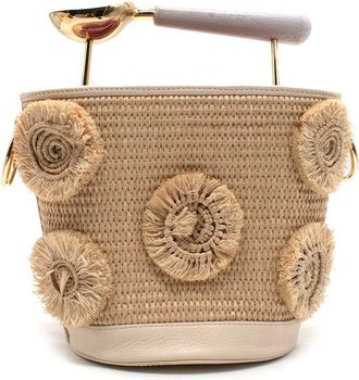 L'Alingi Floral Embellished Raffia Basket Bag With Spoon Handle