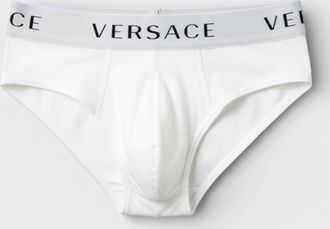 Versace Mens Low-Rise Cotton Slip Briefs White and Black - Size X-Small
