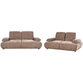 Beliani Set divano 3+2 posti, imbottito con gambe in legno schienale e braccioli regolabili tessuto marrone Nacka