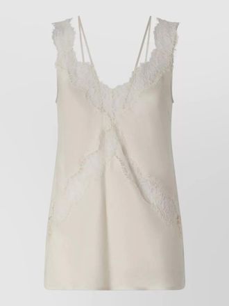 Pinko viscose lace-trim satin sleeveless top