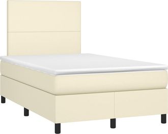 vidaXL Cama Box Spring Colch&oacute;n Y Led Cuero Sint&eacute;tico Crema 120x200 Cm Vidaxl
