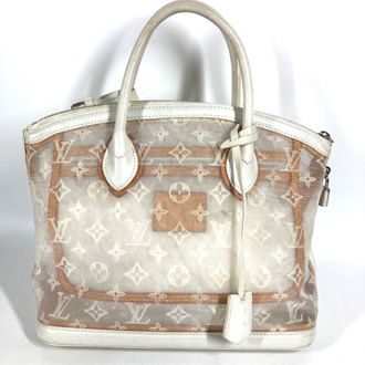 Louis Vuitton White Leather Nylon Handbag Tote Bag (Pre-Owned)