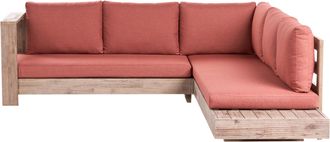 Beliani Conjunto Esquinero De Exterior Derecho Sof&aacute; Y Mesa Auxiliar De Madera De Acacia Certificada Rojo Marettimo
