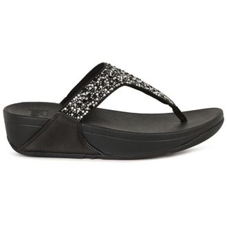 FitFlop Lulu Crystal Mix Toe Post Polyurethane Womens Slip On Sandals - All Black - Size:UK 5.5