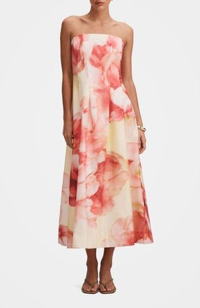 Ever New Mirielle Strapless Abstract Print Midi Sundress in Bellara Floral at Nordstrom, Size 10