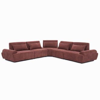 Oviala Sof&aacute; esquinero modular de 5 plazas con respaldo ajustable 340 cm rojo