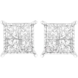 House of Brilliance Silver 3/4 Ct Composite Diamond Stud Earrings in White at Nordstrom