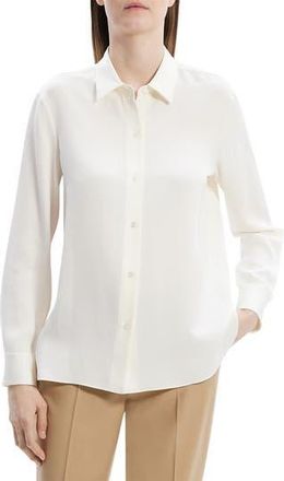 Theory Button-Up Silk Shirt with Necktie in Ivory at Nordstrom Rack, Size Medium