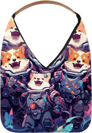 Generic Cute Space Dog Reusable Lightweight Grocery Bags - Foldable Into Compact Pouch, Washable & Sturdy, Multipurpose for Shopping and Travel