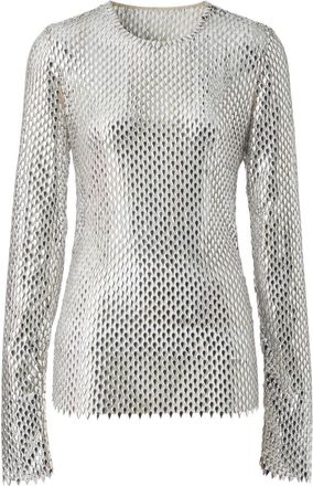 Burberry metallic paillette-embellished mesh top - women - Nylon - 2 - Silver