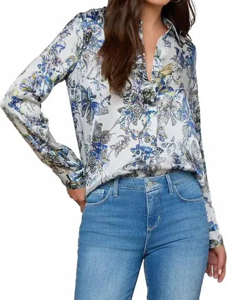 L'agence Tyler Silk Blouse In Grey Multi Watercolor