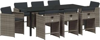vidaXL Garden Dining Set 9 pcs Grey Poly Rattan vidaXL