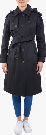 London Fog Single Breasted Belted Raincoat With Hood In Black