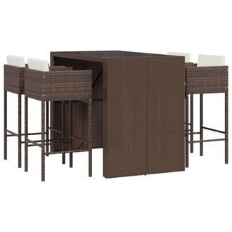Berkfield Home 5 Piece Garden Bar Set with Cushions Brown Poly Rattan