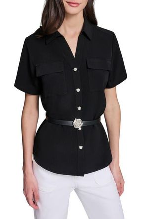 Karl Lagerfeld Belted Shirt in Black at Nordstrom, Size X-Small
