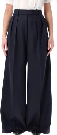 Anine Bing Broek met hoge taille en wijde pijpen - Dames - Wijde Broeken - Blauw - S - Wol - Broeken