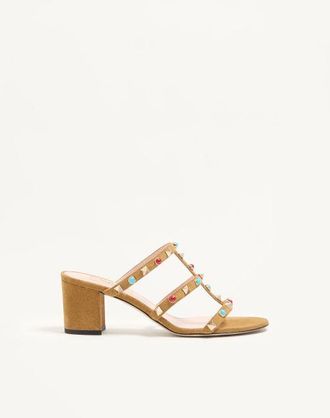 Valentino Garavani Rockstud Slide Sandal in Suede with Cabochon Stones 60mm Wo