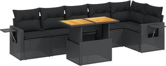 vidaXL Set De Comedor De Jard&iacute;n 7 Pzas Y Cojines Rat&aacute;n Sint&eacute;tico Negro Vidaxl