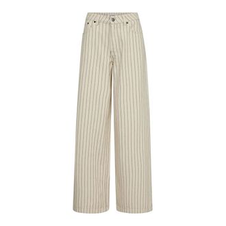 Co'Couture Broeken, Dames, Beige, S, Katoen, Pinstripe Wide Leg Jeans