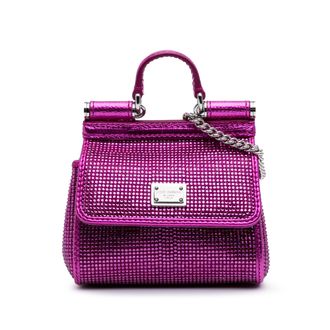 Dolce & Gabbana Pre-owned Womens Sicily Top Handle Crystal Bag - Fuschia Leather - One Size