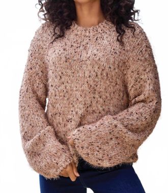 Tribal Crew Neck Puff Sleeve Sweater In Almond Latte