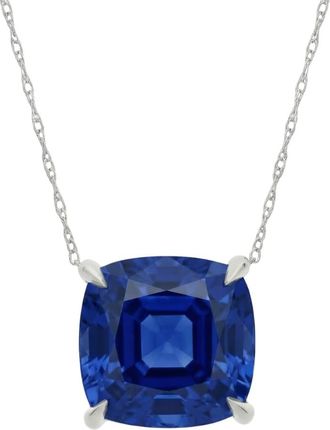 Pompeii3 Certified 9.50ct Cushion Blue Sapphire Pendant 14k Gold Necklace Lab Grown 12mm