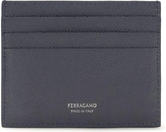 Ferragamo Mens Gancini Card Holder New Navy Calf Leather Bos Taurus Wallet