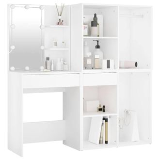 Berkfield Home LED Dressing Table with 2 Cabinets White Engineered Wood