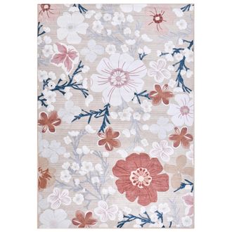 Beliani Alfombra Elegante 140 X 200 Cm De Tela Motivo Floral Sala De Estar Dormitorio Apto Para Calefacci&oacute;n Por Suelo Radiante Base Antideslizante Multicolor 