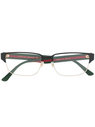 Gucci Web detail rectangular-frame glasses - men - Acetate/Metal (Other) - 58 - Black