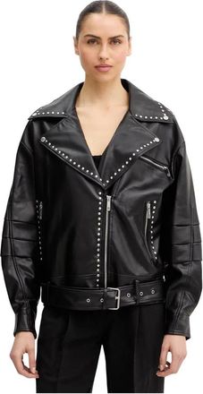Fracomina Bikerjack met Studs - Dames - Zomerjassen - Zwart - M - Leer - Jassen