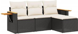 vidaXL Juego De Sof&aacute;s Jard&iacute;n 4 Pzas Con Cojines Rat&aacute;n Sint&eacute;tico Negro Vidaxl