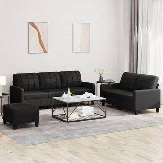 vidaXL Juego De Sof&aacute;s Con Cojines 3 Piezas Cuero Sint&eacute;tico Negro Vidaxl