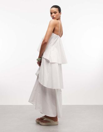 Asos Vestito midi a strati allacciato al collo bianco