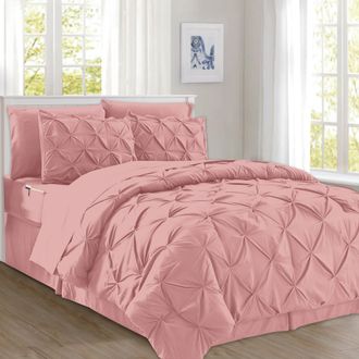 Elegant Comfort 8-pc Pintuck Pinch Comforter Set - Includes 4-pc Sheet Set With Sided Storage Pocket