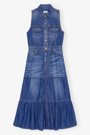 Ganni Blue Denim Long Dress - Size 10/12 Organic Cotton
