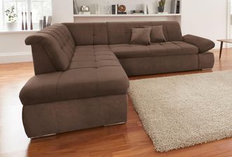 Domo Collection Ecksofa »NMoric incl. Zierkissen B/T/H: 273/216/80 cm L-Form« Ottomanen-Abschluss, wahlweise mit Bettfunktion und Armlehnverstellung