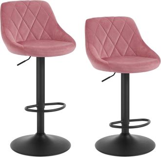 Woltu 2x Taburete De Bar Con Respaldo Terciopelo Taburetes Alto Cocina Regulable En Altura Taburete Giratorio Sillas Bar Taburete De Escritorio Rosa - Woltu