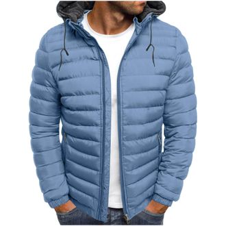 Generic Winter Jackets for Men Puffer Jacket Full Zip Hooded Fleece Coat Warm Quilted Jacket with Pocket Hoodie Black Padded Outwear Fashion Solid Color Fleec