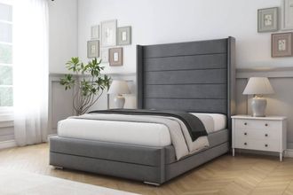 Comfort Beds Milano Coniston Bed Frame With Mattress-50 Upholstered Wingback in Dark Grey | Size: Single