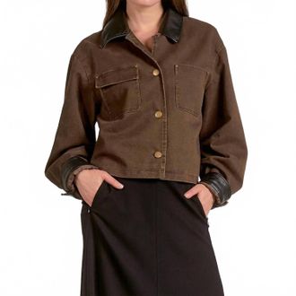 Elan Barn Coat Jacket With Leather Trim In Brown