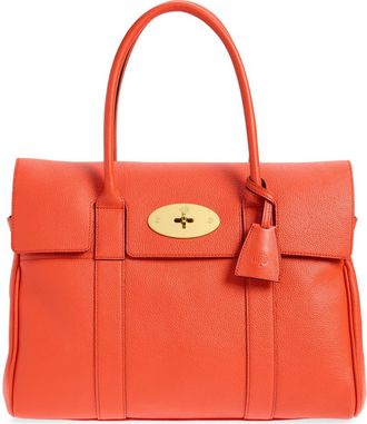 Mulberry Bayswater Grained Leather Satchel in Coral Orange at Nordstrom