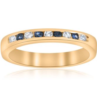 Pompeii3 1/3ct Diamond & Blue Sapphire Anniversary Wedding Ring 14k Yellow Gold Size Selectable