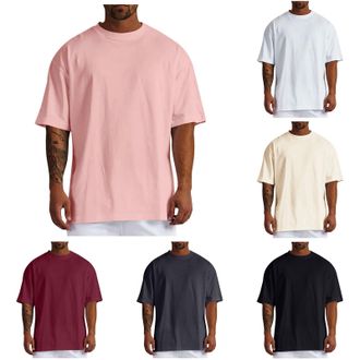 Generic Men T Shirts Male Summer Pure Oversized Shirt Solid Color Large Size Short Sleeve Round Shoulder Top Comfortable Casual Wear for Stylish Men (Beige, X