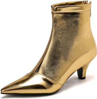 Generic Womens Ankle Boots with Pointed Toe & Kitten Heel, Back Zipper for Evening & Casual Wear,Gold,7.5 UK
