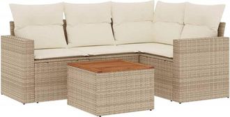 vidaXL Vidaxl - Juego De Sof&aacute;s Jard&iacute;n Con Cojines 5 Pzas Rat&aacute;n Sint&eacute;tico Beige