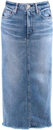 Moussy Vintage Light Wash Raw Hem Denim Midi Skirt Size 24/61