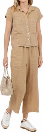 Elliott Lauren Effie Short Sleeve Linen Shirt In Macchiato